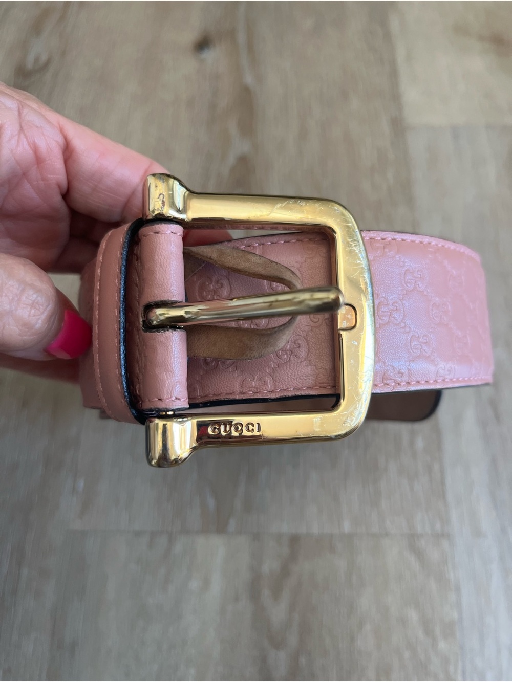 Pink Gucci Monogram Leather Belt | 90/36
